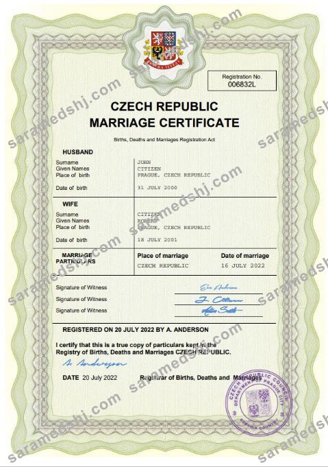 Czech Republic marriage certificate Word and PDF template